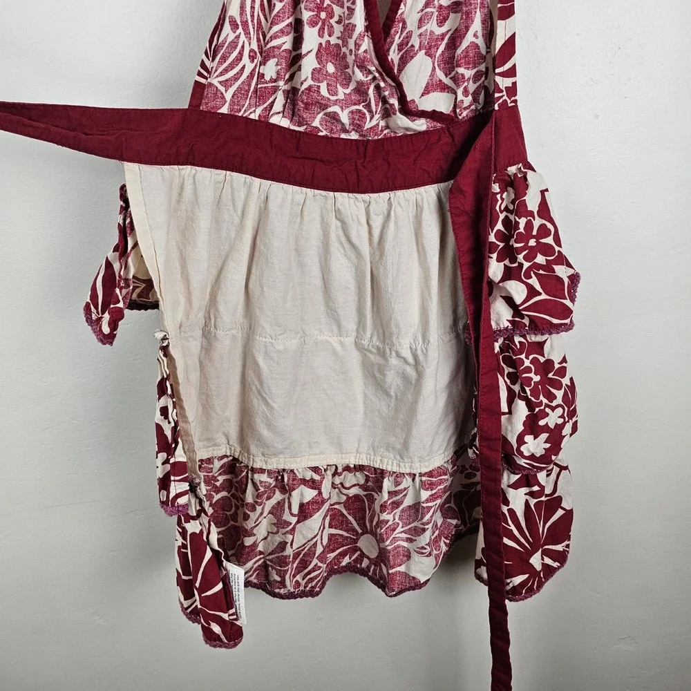 Simply Envogue Apron Women One Size Red Floral Ruffle Halter Neck Cotton Kitchen